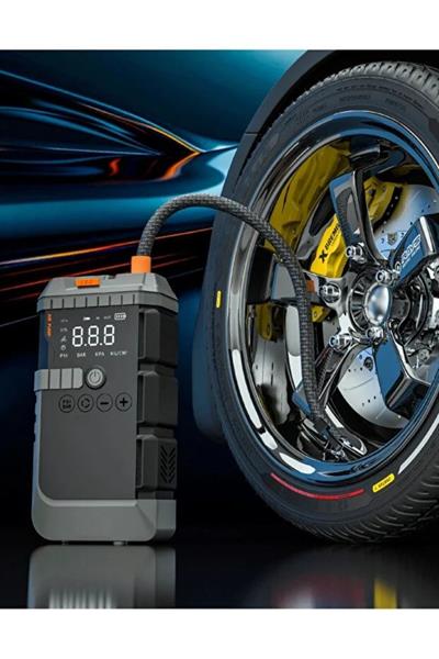 Akü Takviye Cihazı 45W ve 150 PSI Hava Kompresörü Jump Starter Lastik Şişirme Powerbank 12000mah