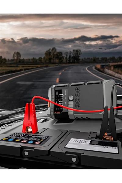 Akü Takviye Cihazı 45W ve 150 PSI Hava Kompresörü Jump Starter Lastik Şişirme Powerbank 12000mah
