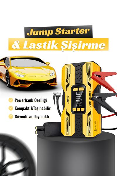 Akü Takviye Jump Starter & Lastik Şişirme Kompresörlü Taşınabilir Powerbank Araç Marş Cihazı