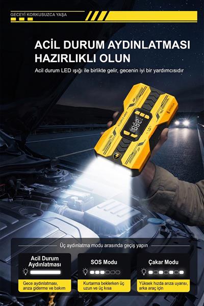 Akü Takviye Jump Starter & Lastik Şişirme Kompresörlü Taşınabilir Powerbank Araç Marş Cihazı