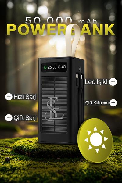 Ape Solar 50.000 Mah Güneş Enerjili Led Işıklı Powerbank Şarj Aleti 2x Usb Çıkışlı Mikro Type-C