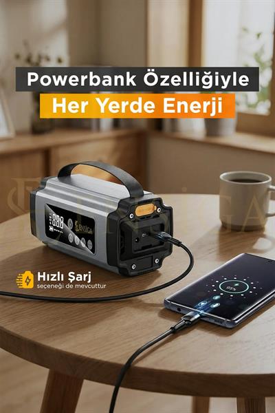 Araba Oto Araç Akü Takviyeli Kompresör 12000 mah Dijital Ekranlı Lastik Şişirme Hava Pompası