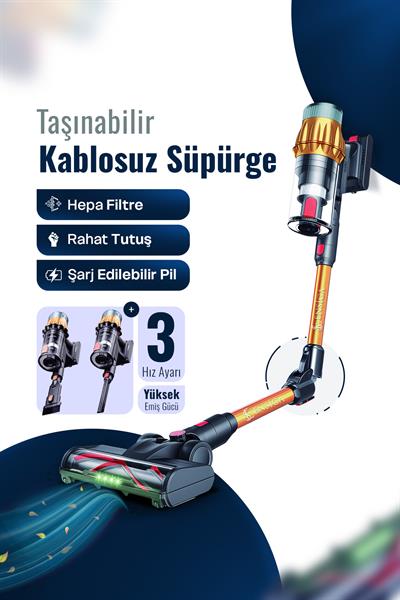 Araç İçi Şarjlı ve Katlanabilir 40Kpa Lcd Ekranlı 650W Gücünde Toz Işıklı Dikey Süpürge