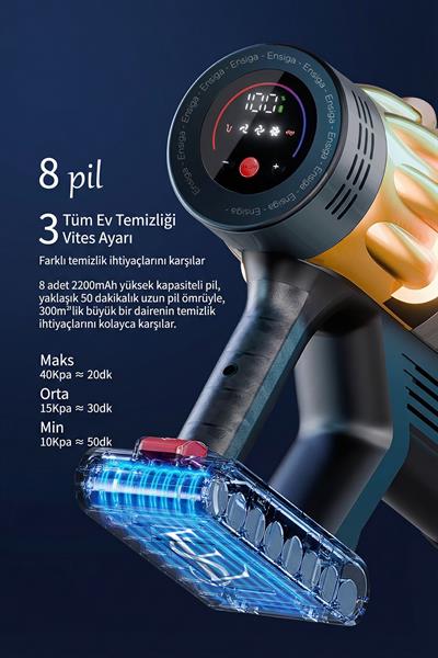 Araç İçi Şarjlı ve Katlanabilir 40Kpa Lcd Ekranlı 650W Gücünde Toz Işıklı Dikey Süpürge