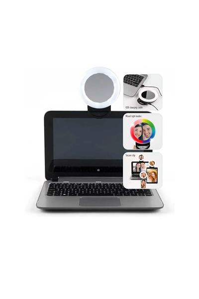 Aynalı RGB Renkli Şarjlı Ring Light Telefon İçin Klipsli Led Selfie Işığı