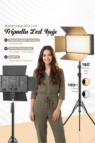 Bataryasız 800 Led Fotoğraf Stüdyo Vlog Röportoj Yayın Çekim Işığı Tripodlu Led