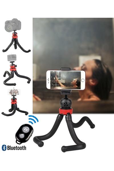 Bluetooth Kumandalı Esnek Ahtapot Flexıble Tripod Selfie Masa Üstü Stand