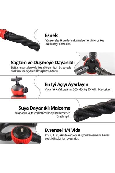 Bluetooth Kumandalı Esnek Ahtapot Flexıble Tripod Selfie Masa Üstü Stand