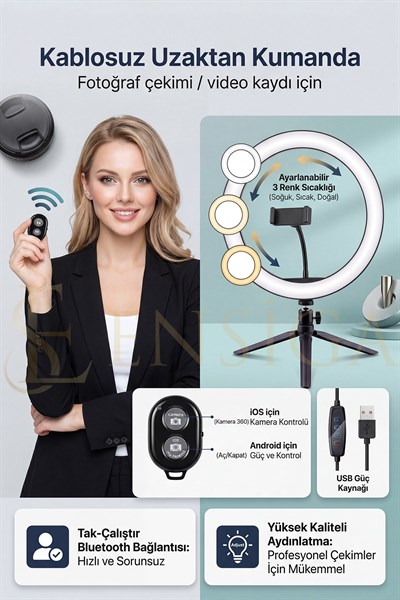Bluetooth Kumandalı Masa Ayaklı 10 Inç Led Ring Lıght Influencer Youtuber Tiktok Makyaj Işığı