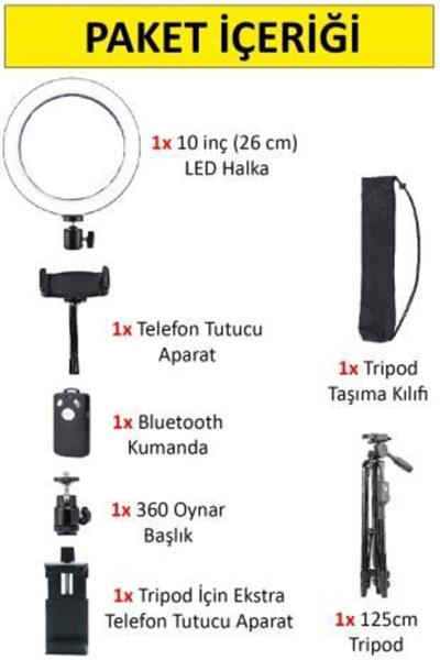Bluetooth Kumandalı Ring Light Youtuber Tiktok Led Işıklı Tripod Selfie 10 Inç Halka 128cm
