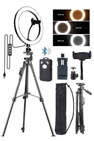 Bluetooth Kumandalı Ring Light Youtuber Tiktok Led Işıklı Tripod Selfie 10 Inç Halka 128cm