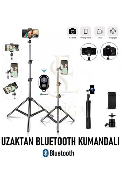 Bluetooth Kumandalı Tripod 2.1 Mt 360 Döner Başlıklı Telefon Tutucu Ring Light Stüdyo Lamba Ayağı