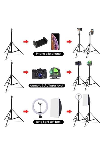 Bluetooth Kumandalı Tripod 2.1 Mt 360 Döner Başlıklı Telefon Tutucu Ring Light Stüdyo Lamba Ayağı