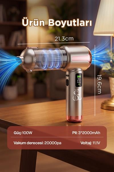 Çantalı LCD Ekran Göstergeli 20.000pa Kablosuz Dikey Süpürge Güçlü Üfleme Çekme Şarjlı Süpürge