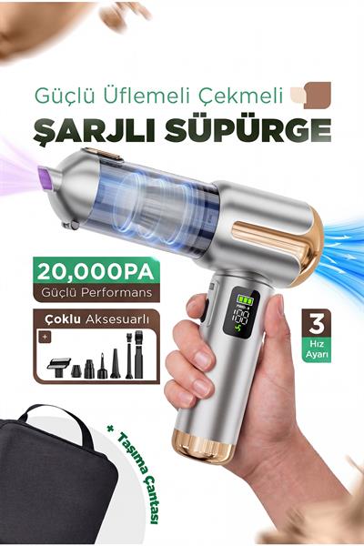 Çantalı LCD Ekran Göstergeli 20.000pa Kablosuz Dikey Süpürge Güçlü Üfleme Çekme Şarjlı Süpürge