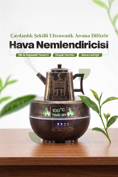 Çaydanlık Şekilli Ultrasonik Aroma Difüzör Uçucu Yağ Konabilir Bronz