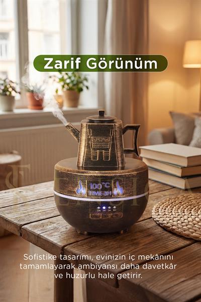 Çaydanlık Şekilli Ultrasonik Aroma Difüzör Uçucu Yağ Konabilir Bronz