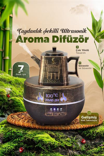 Çaydanlık Şekilli Ultrasonik Aroma Difüzör Uçucu Yağ Konabilir Bronz