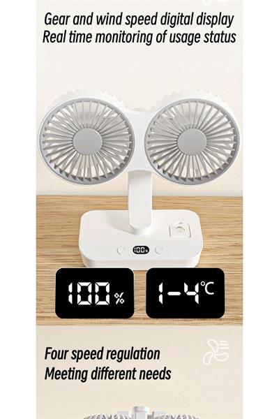 Çift kafalı soğutma fanı taşınabilir USB şarj ev hava otomatik döner havalandırma fanı LED lambalı