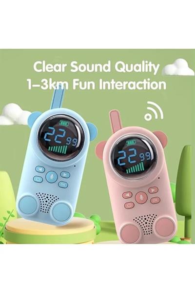 Çocuklar İçin Dijital Ekranlı Walkie Talkie Telsiz Seti – 3 Km Menzil, Sevimli Tasarım