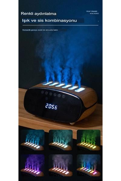 Dijital Saat Göstergeli Bluetooth Speaker RGB Modlu Hava Nemlendiricisi500ml Kapasiteli  Uyumlu