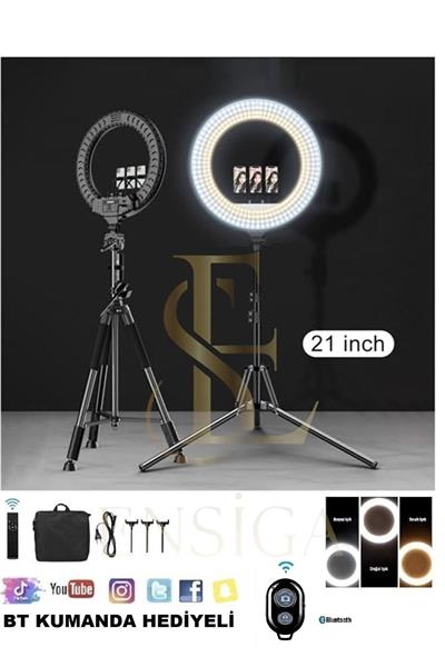 Döküm Ayaklı 21 Inç Rıng Lıght Kumandalı Led 54cm Influencer Kuaför Makyaj Işığı Çantalı
