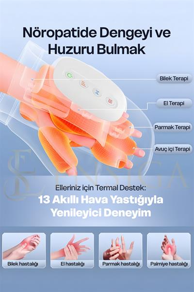 El Masajı 5 Seviyeli Sıcak Kompres ve Hava Sıkıştırmalı | Titreşimli Parmak Masaj Aleti