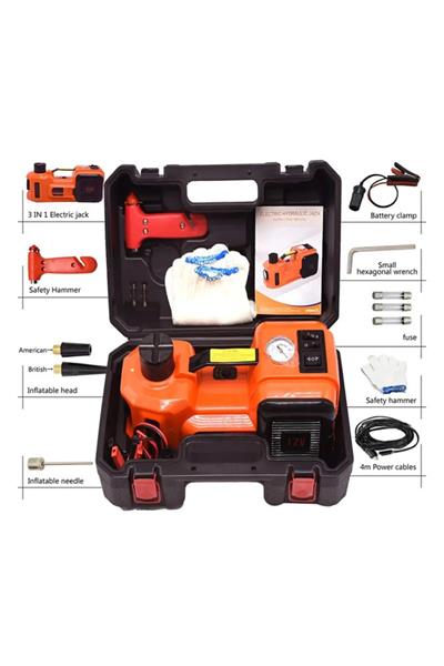 Elektrikli Araç Krikosu Seti 12V Hava Kompresörü Lastik Şişirme LED Fener 3’ü 1 Arada