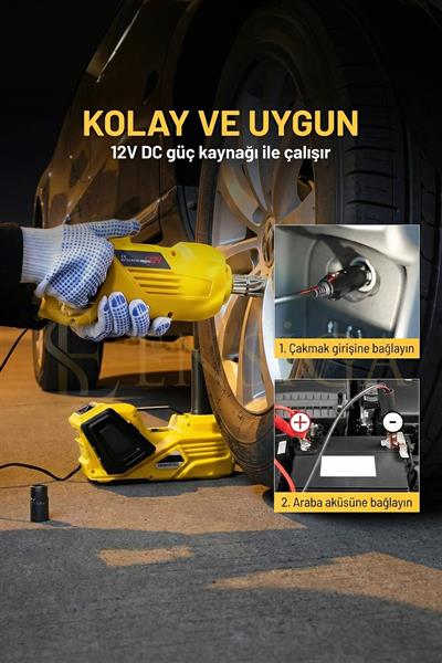 Elektrikli Araç Krikosu Seti 5 Ton Kaldırma Bijon Sökme Kompresör Fenerli Araç Tamir Kiti