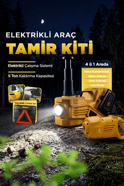 Elektrikli Araç Krikosu Seti 5 Ton Kaldırma Bijon Sökme Kompresör Fenerli Araç Tamir Kiti