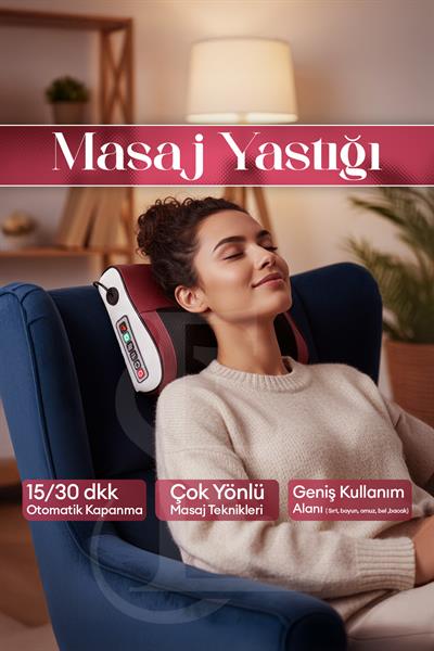 Elektrikli Masaj Yastığı Isıtmalı Yoğurmalı Kademeli Boyun Bel Sırt Araç Çakmaklıklı Adaptörlü