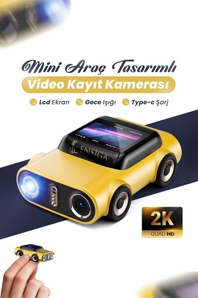 Fenerli Mini Araç Tasarımlı Kamera Video Kayıt Gece Işığı LCD Ekran Mini Kayıt Cihazı Anahtarlık