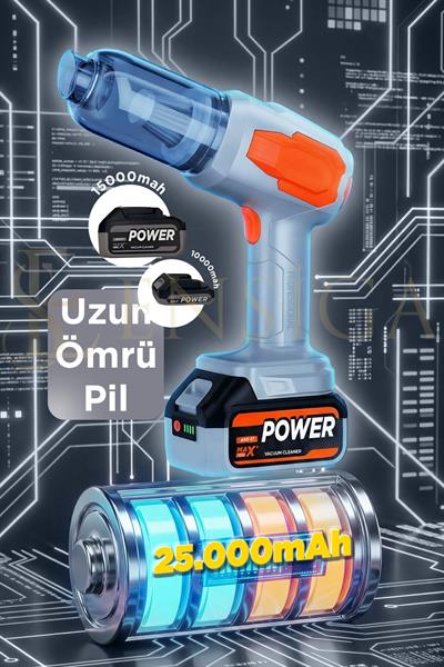 Güçlü Vakumlu ve Üflemeli Araç İçi Süpürge 20.000pA |120W güç -10.000mah+15.000mah pil