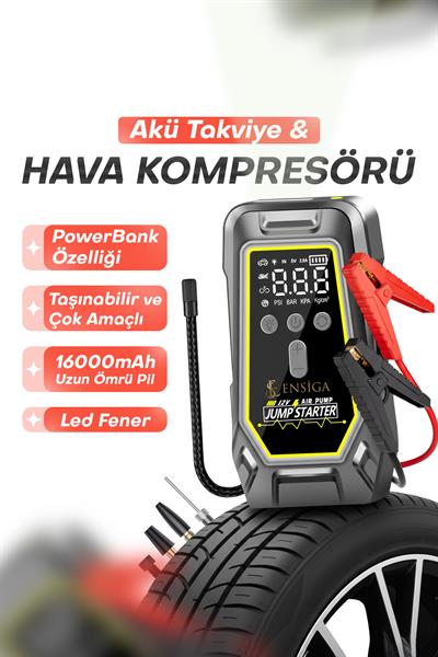 Hava Kompresörlü Akü Takviye Cihazı - 3 Kat Daha Hızlı Şişirme, 150 PSI Taşınabilir Powerbank