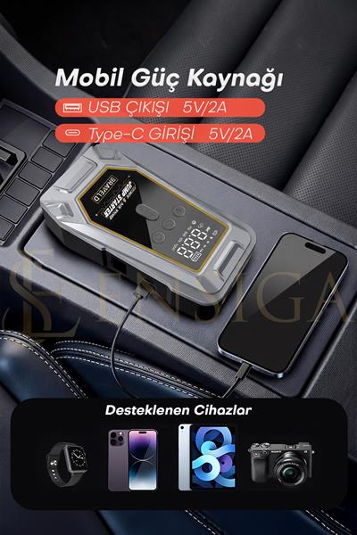 Hava Kompresörlü Akü Takviye Cihazı - 3 Kat Daha Hızlı Şişirme, 150 PSI Taşınabilir Powerbank