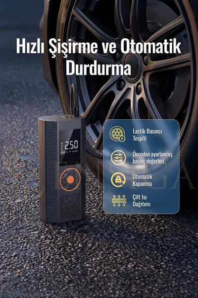 Hava Kompresörü ve Akü Takviye Cihazı 12000mAh Lastik Şişirme, Taşınabilir Hava Pompası Jump Starter