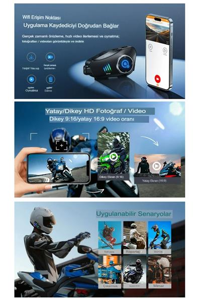 HD 1080P Kameralı Bluetooth kulaklık İntercom kask  WiFi DVR gürültüsüz motosiklet kulaklık