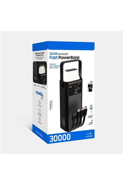 Hızlı Şarjlı Powerbank 30000mAh 22.5W Dahili Kablolu 2x USB Outdoor Taşınabilir