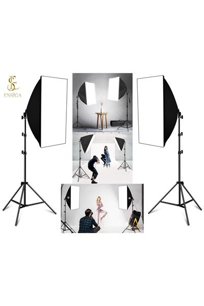 Ikili Youtuber Video Ve Fotoğraf Softbox Sürekli Işık Tek Duy Paraflaş 2.1 Mt Tripod
