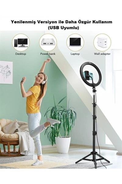 Ring Light 14 Inç Tiktok Youtuber Çekim Tripod Işıklı Telefon Tutucu Makyaj Işığı +2.1 Mt Tripod