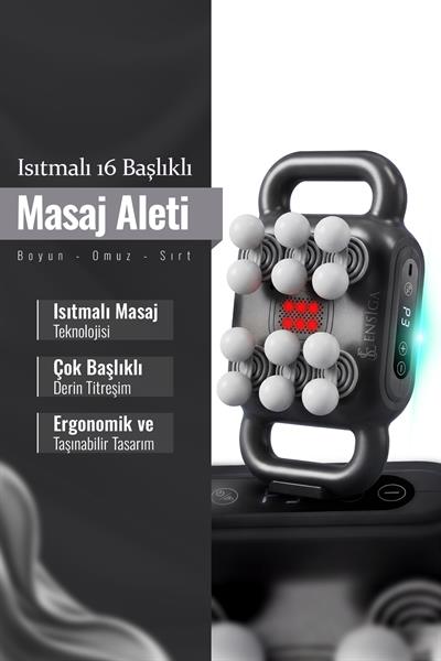 Isıtmalı 16 Başlıklı Elektrikli Masaj Aleti – Boyun Omuz Sırt Titreşimli Taşınabilir Masaj Cihazı