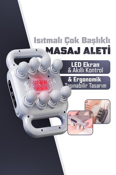 Isıtmalı Çok Başlıklı Elektrikli Masaj Aleti Taşınabilir Boyun Omuz Sırt Masaj Cihazı LED Ekranlı