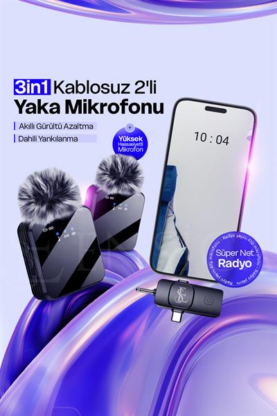 Kablosuz 2li Yaka Mikrofonu ile Profesyonel Ses Kalitesi 3in1