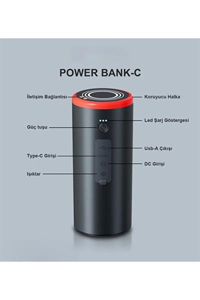 Kablosuz Araç Bakım Seti 5’i 1 Arada Hava Pompası Akü Takviye Kompresör Powerbank Fenerli