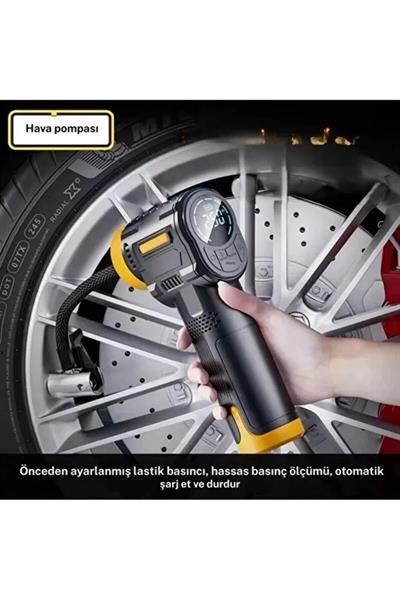 Kablosuz Dijital Hava Kompresörü Şarjlı Mini Lastik Şişirme Pompası LED Işıklı Taşınabilir 150 PSI