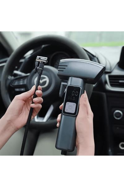 Kablosuz Hava Pompası 5i 1 Arada Powerbank Fener Cam Kırıcı Kemer Kesici Lastik Şişirme LCD Ekran