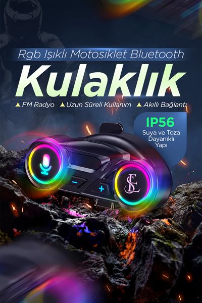 Kablosuz Interkom RGB Işıklı FM Radyo IP56 Suya Toza Dayanıklı Motosiklet Bluetooth Kulaklık