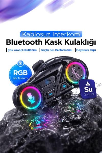 Kablosuz Interkom RGB Işıklı FM Radyo IP56 Suya Toza Dayanıklı Motosiklet Bluetooth Kulaklık