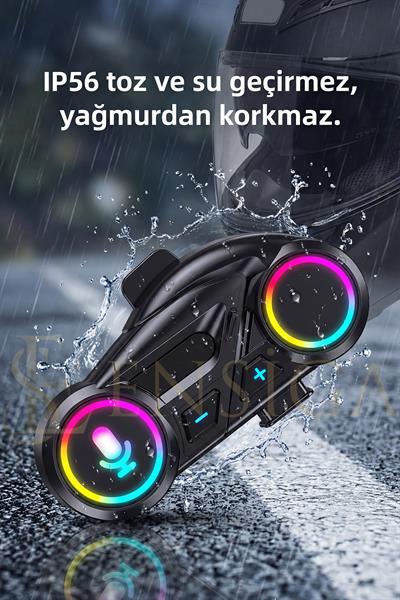 Kablosuz Interkom RGB Işıklı FM Radyo IP56 Suya Toza Dayanıklı Motosiklet Bluetooth Kulaklık