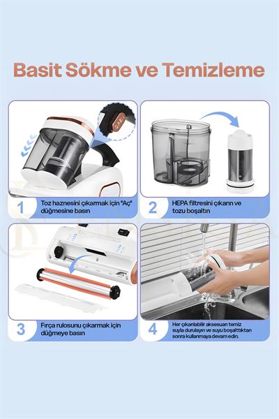 Kablosuz Yeni Tasarım UV Işık ve Hepa Filtre ile OEM Yatak Temizleyici Yatak Toz Elektrikli Süpürge
